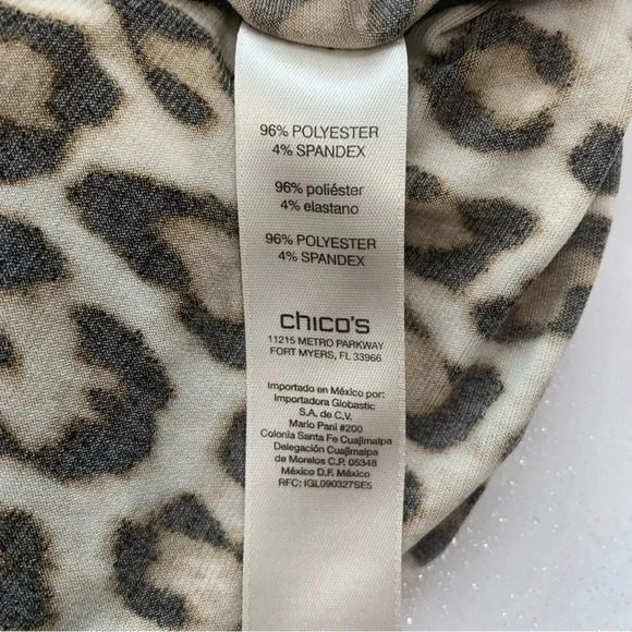 Chicos 0 Top Shirt US  Small Brown Animal Print  Tunic Boat Neck 3/4 Sleeve Work - Picture 11 of 13